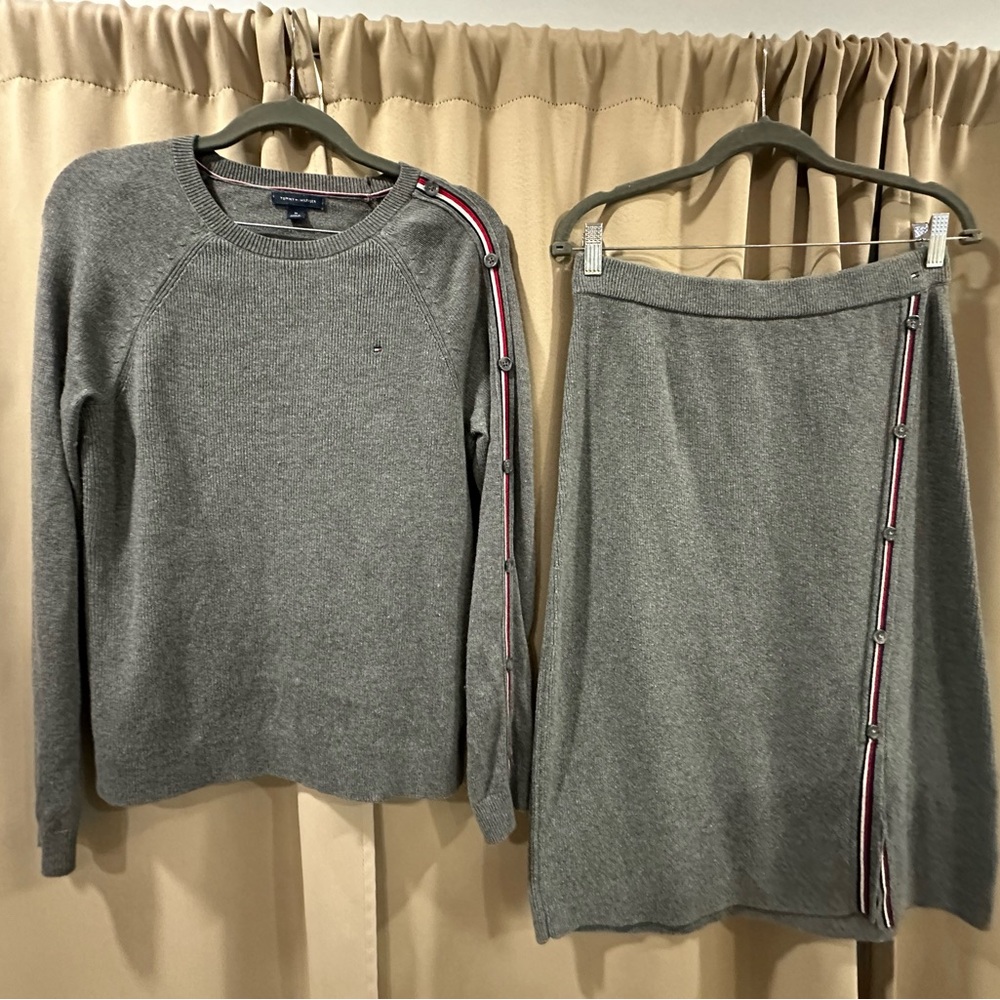 Gray Skirt  Set with Stripe Detail